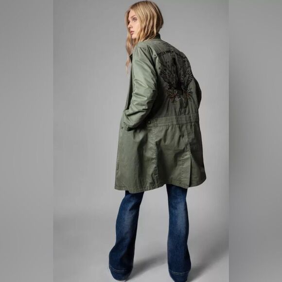 Zadig & Voltaire parka jacket in military green with pink puffer liner. NWT - Picture 4 of 15